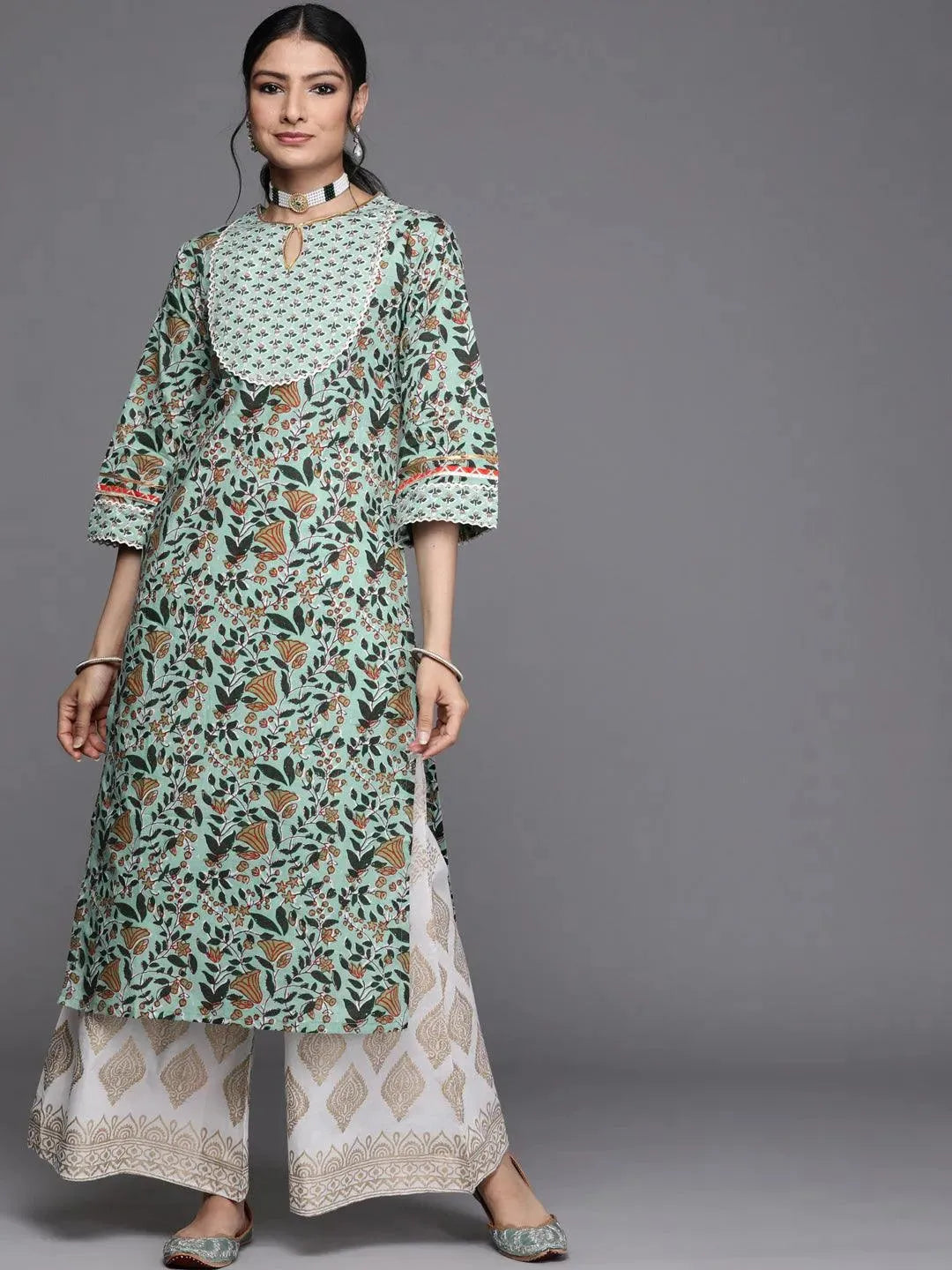 Green Yoke Design Cotton Kurta - Libas