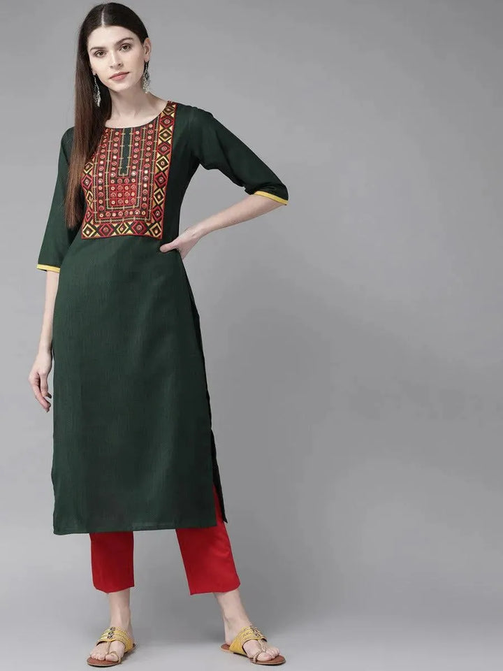 Green Yoke Design Cotton Kurta - Libas