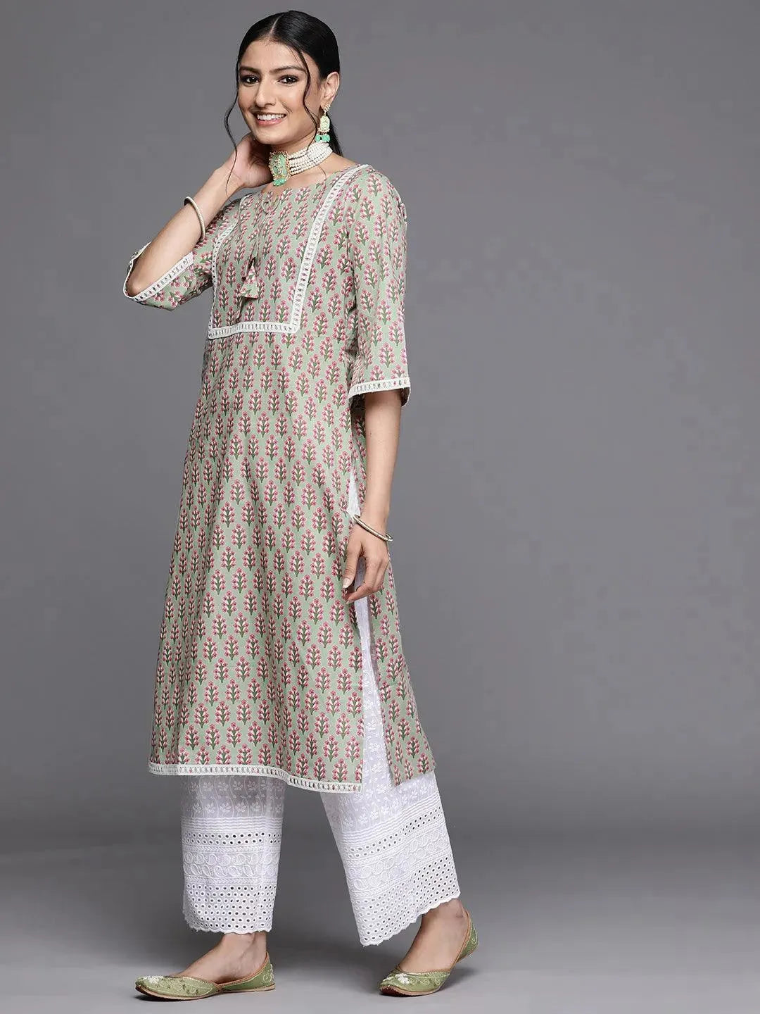 Green Yoke Design Cotton Kurta - Libas 
