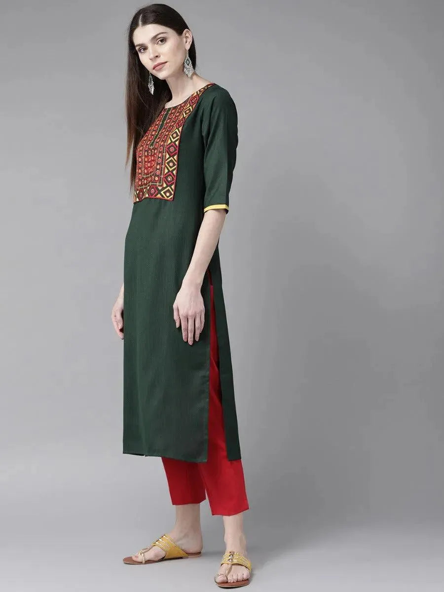 Green Yoke Design Cotton Kurta - Libas