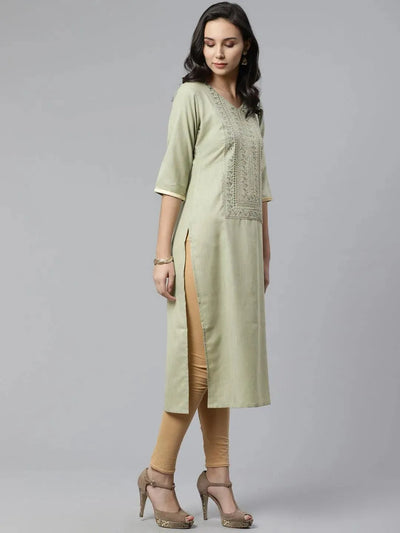 Green Yoke Design Cotton Kurta - Libas