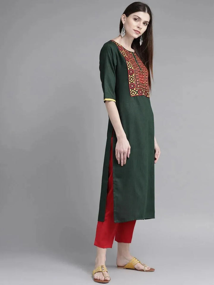 Green Yoke Design Cotton Kurta - Libas