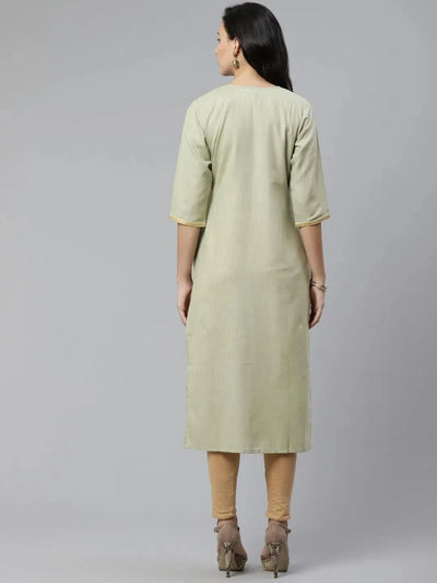 Green Yoke Design Cotton Kurta - Libas