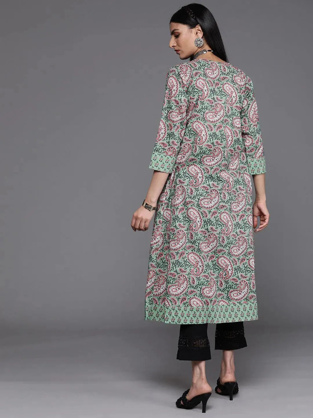 Green Yoke Design Cotton Kurta - Libas 