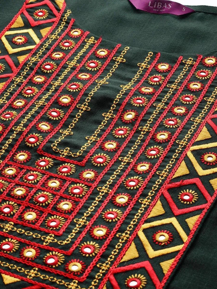 Green Yoke Design Cotton Kurta - Libas 