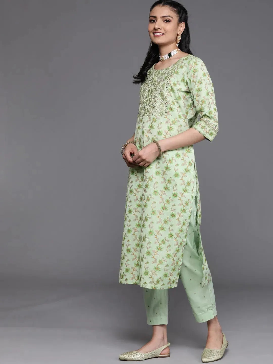 Green Yoke Design Cotton Silk Kurta - Libas