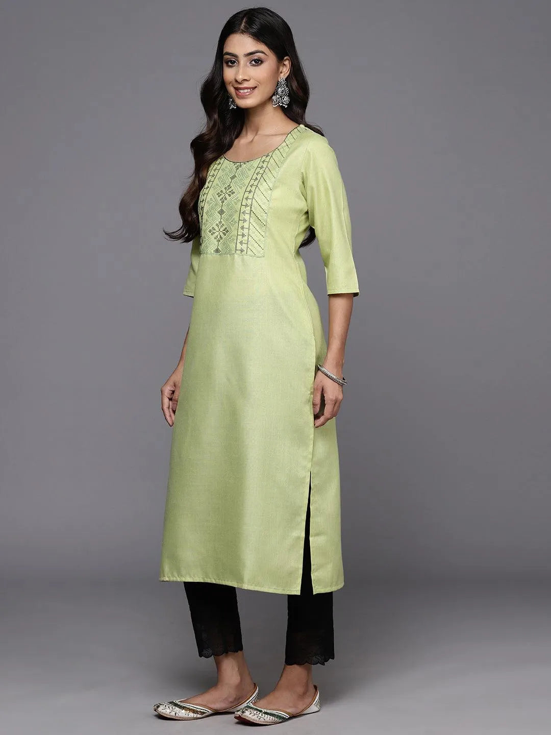 Green Yoke Design Cotton Straight Kurta - Libas 