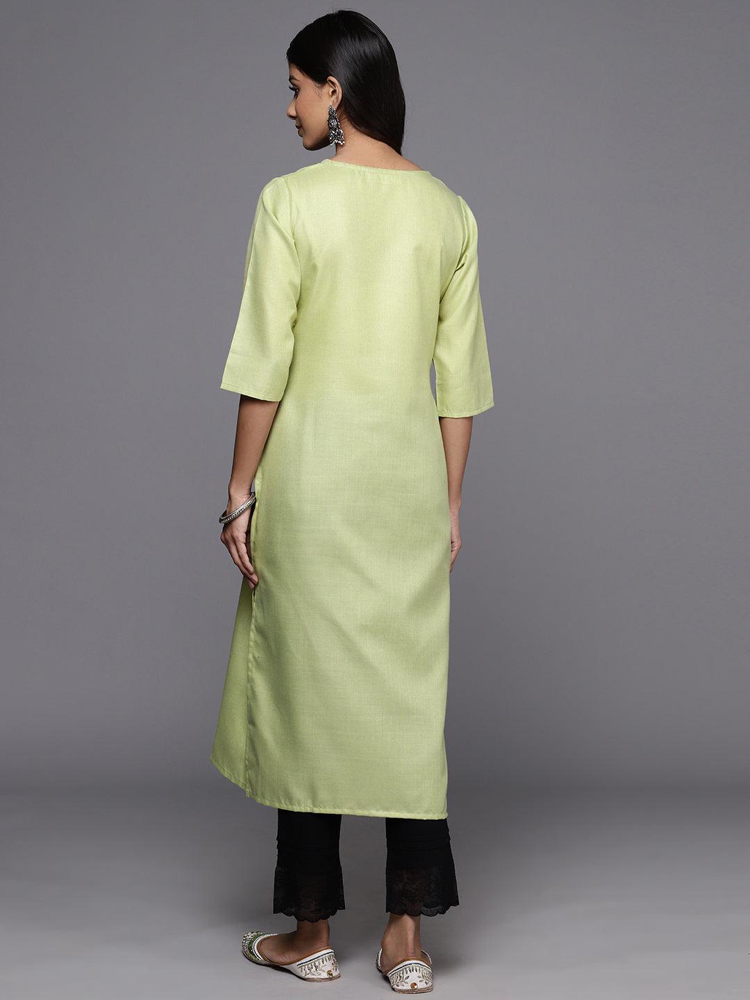 Green Yoke Design Cotton Straight Kurta - Libas
