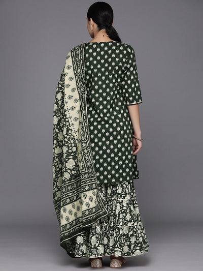 Green Yoke Design Cotton Straight Suit Set With Sharara - Libas