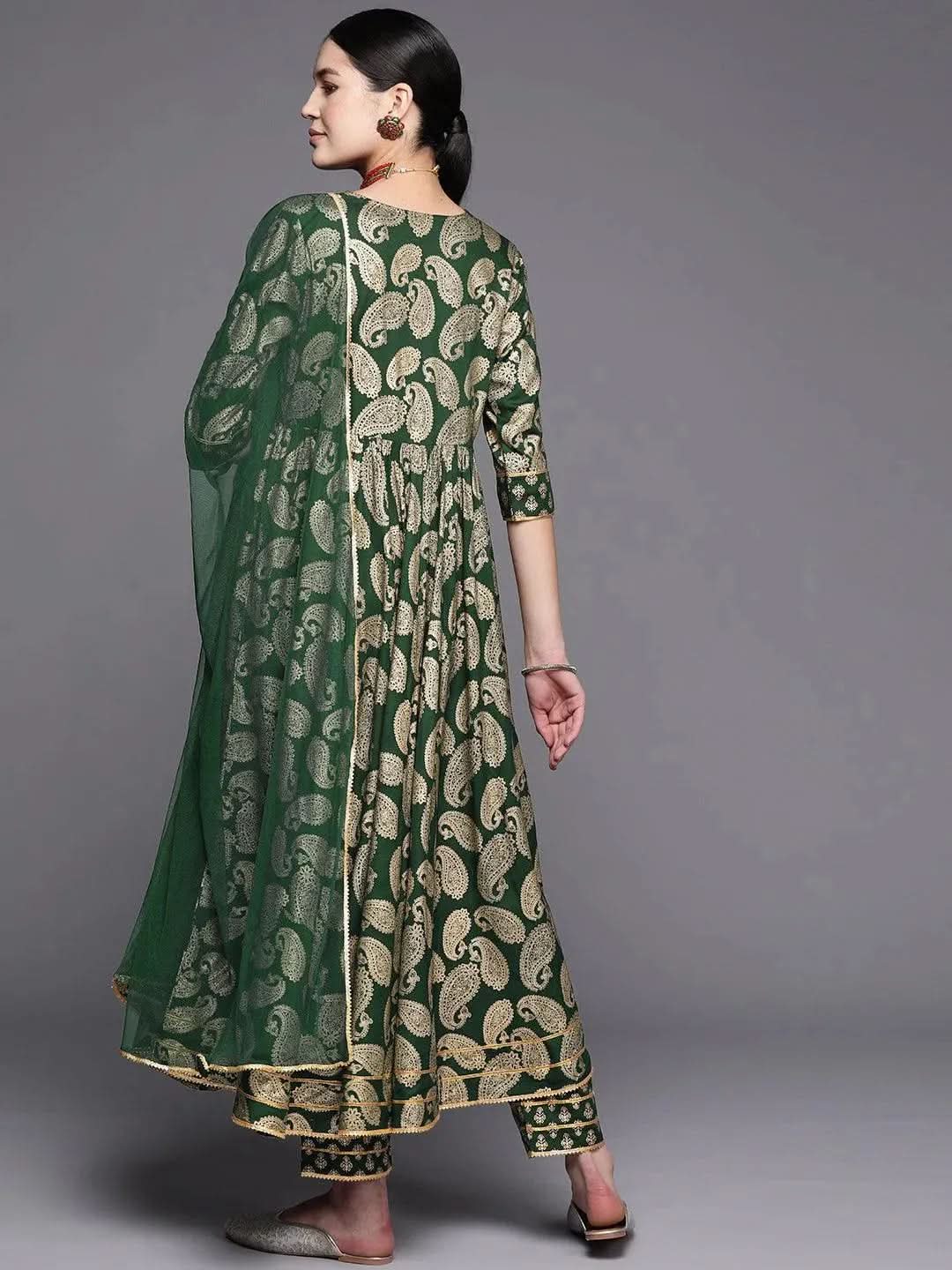 Green Yoke Design Rayon Anarkali Suit Set With Trousers - Libas 