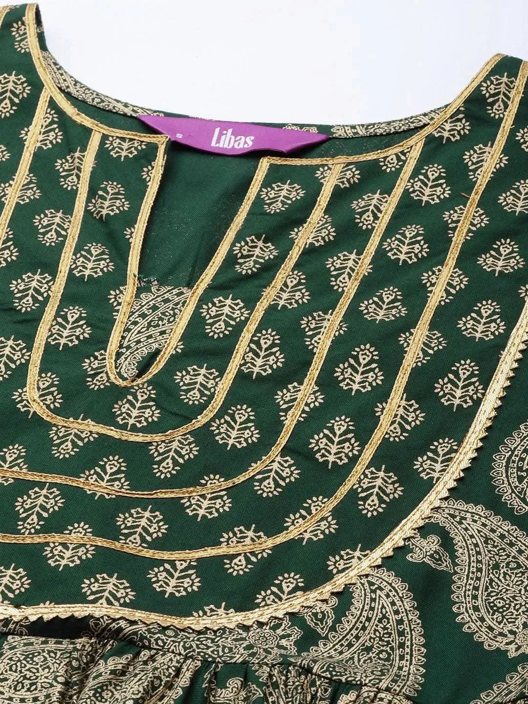 Green Yoke Design Rayon Anarkali Suit Set With Trousers - Libas 