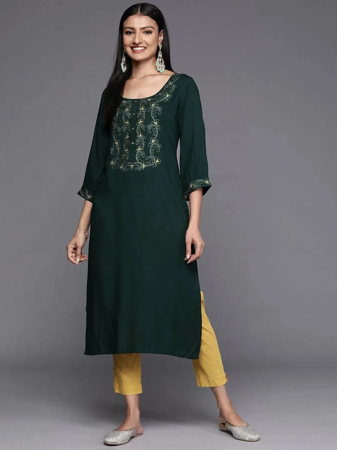 libas Green Yoke Design Rayon Straight Kurta-picture-35