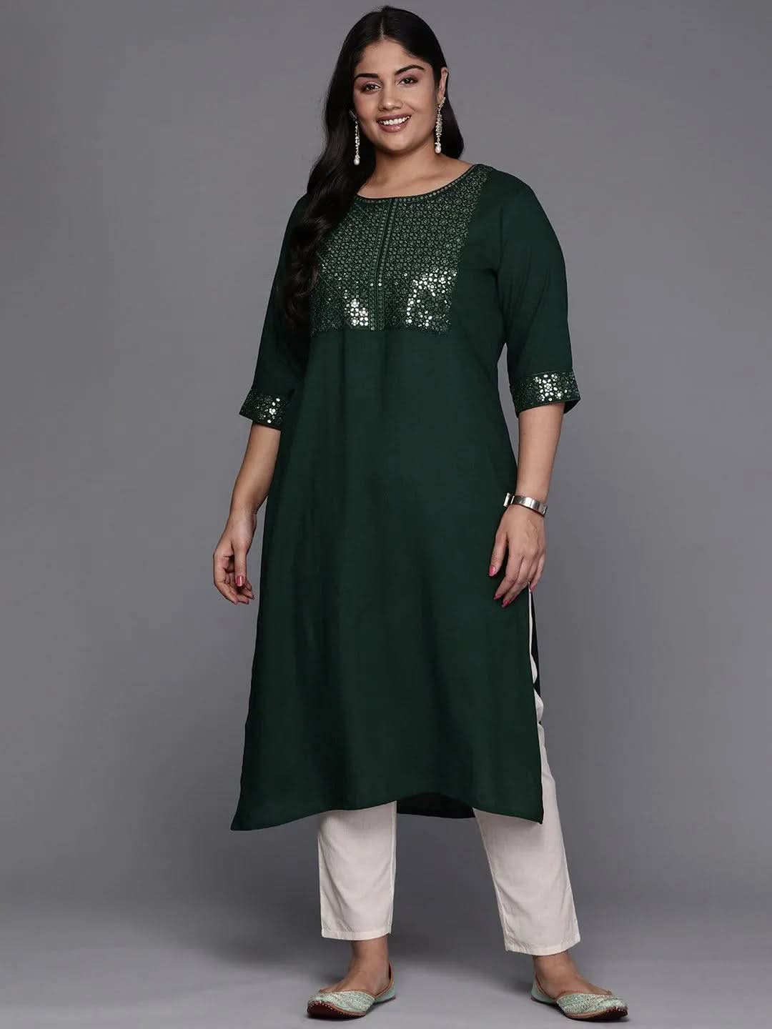 Green Yoke Design Rayon Straight Kurta - Libas 