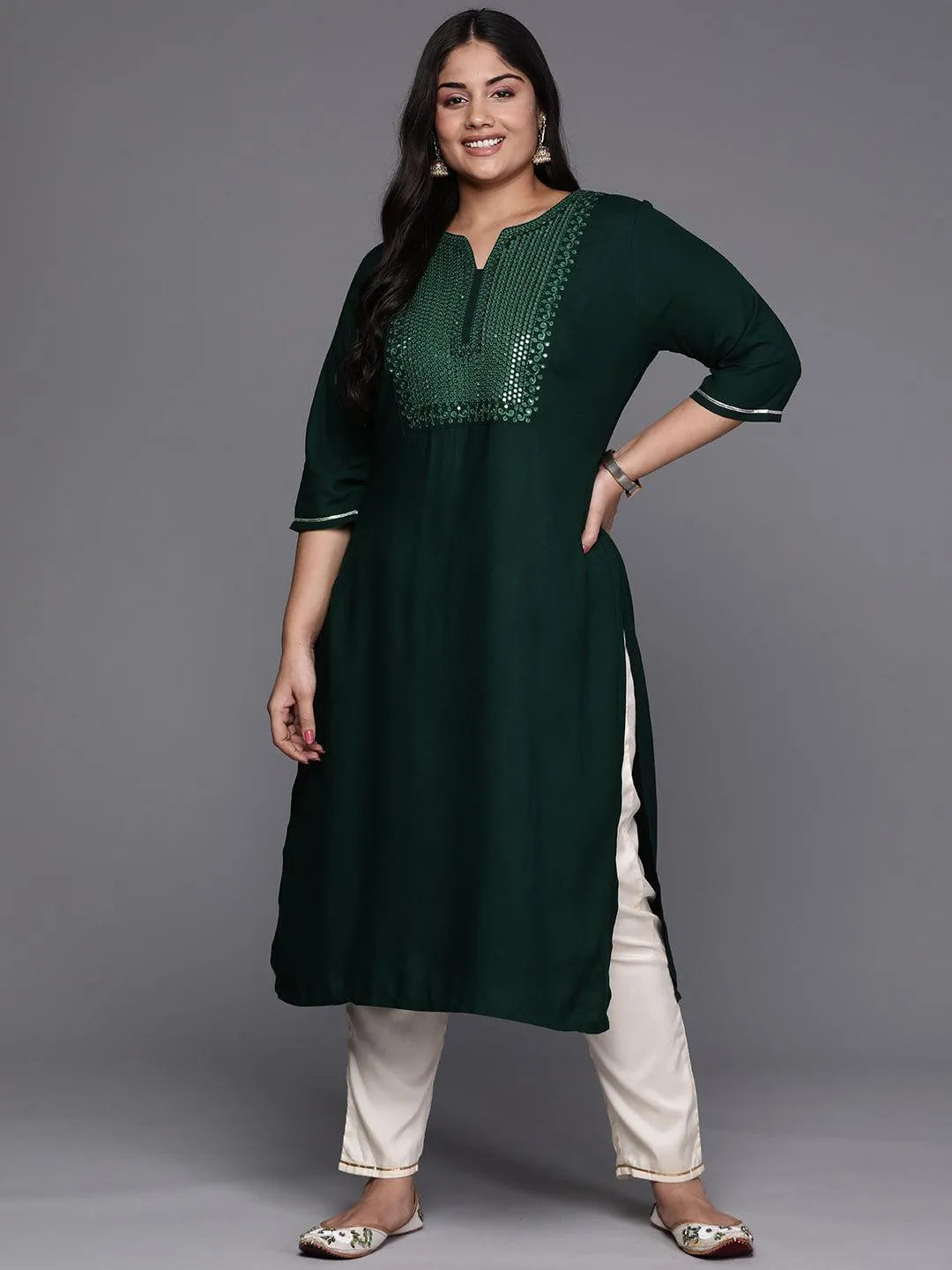 Green Yoke Design Rayon Straight Kurta - Libas