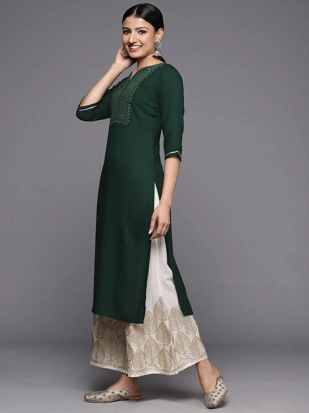Green Yoke Design Rayon Straight Kurta - Libas 