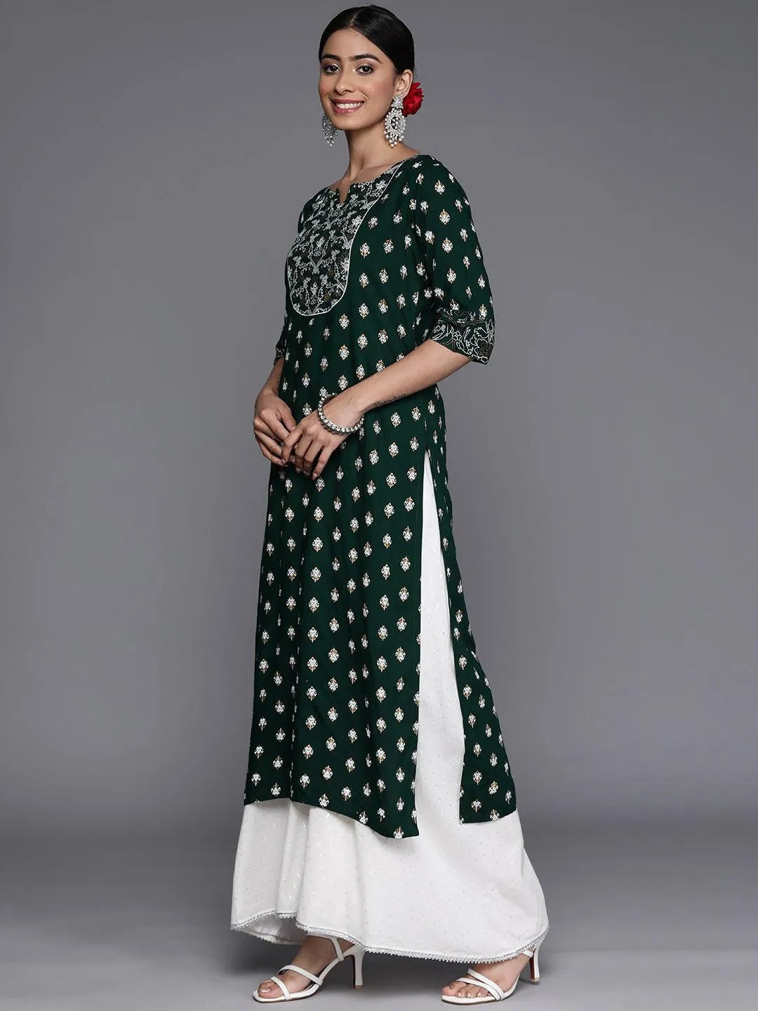 Green Yoke Design Rayon Straight Kurta - Libas 