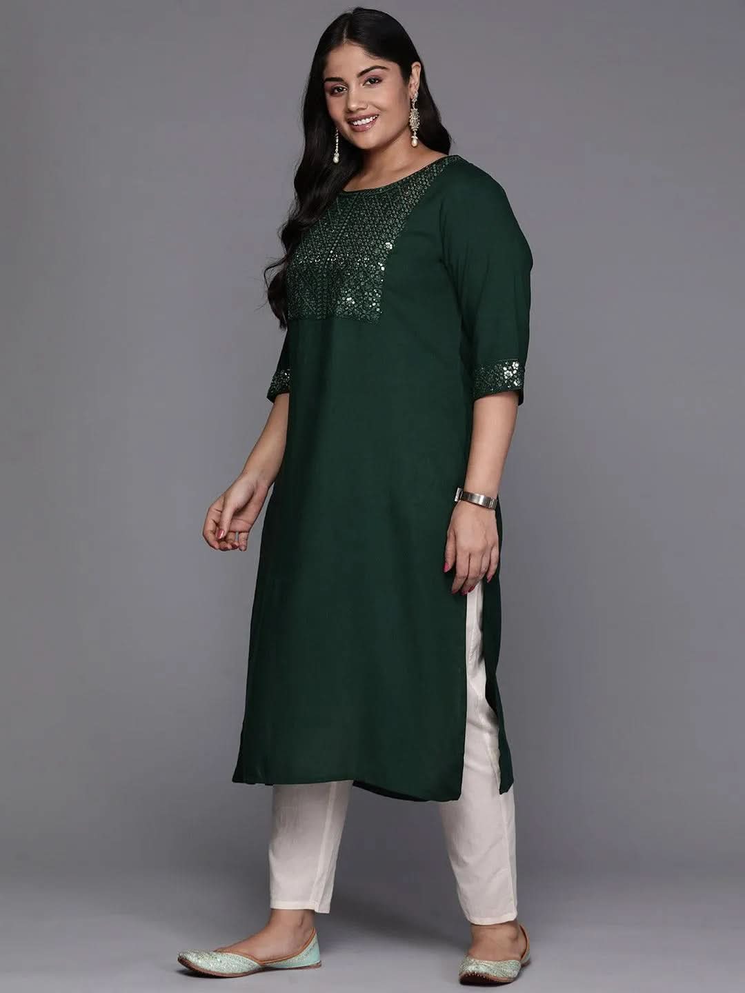 Green Yoke Design Rayon Straight Kurta - Libas 