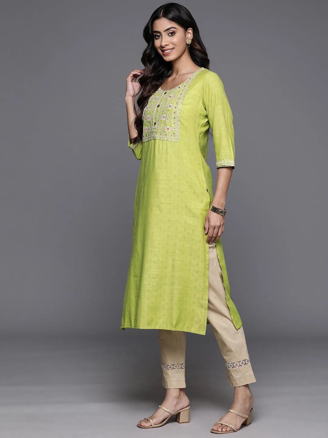 Green Yoke Design Rayon Straight Kurta - Libas 