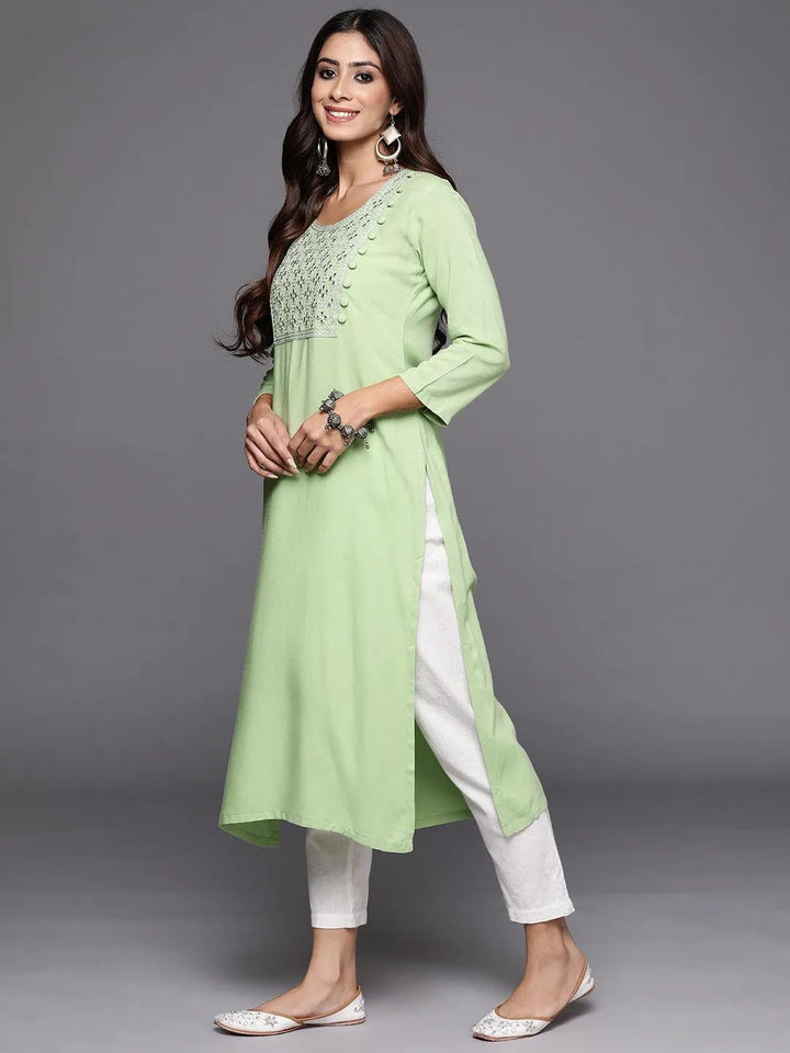 Green Yoke Design Rayon Straight Kurta - Libas