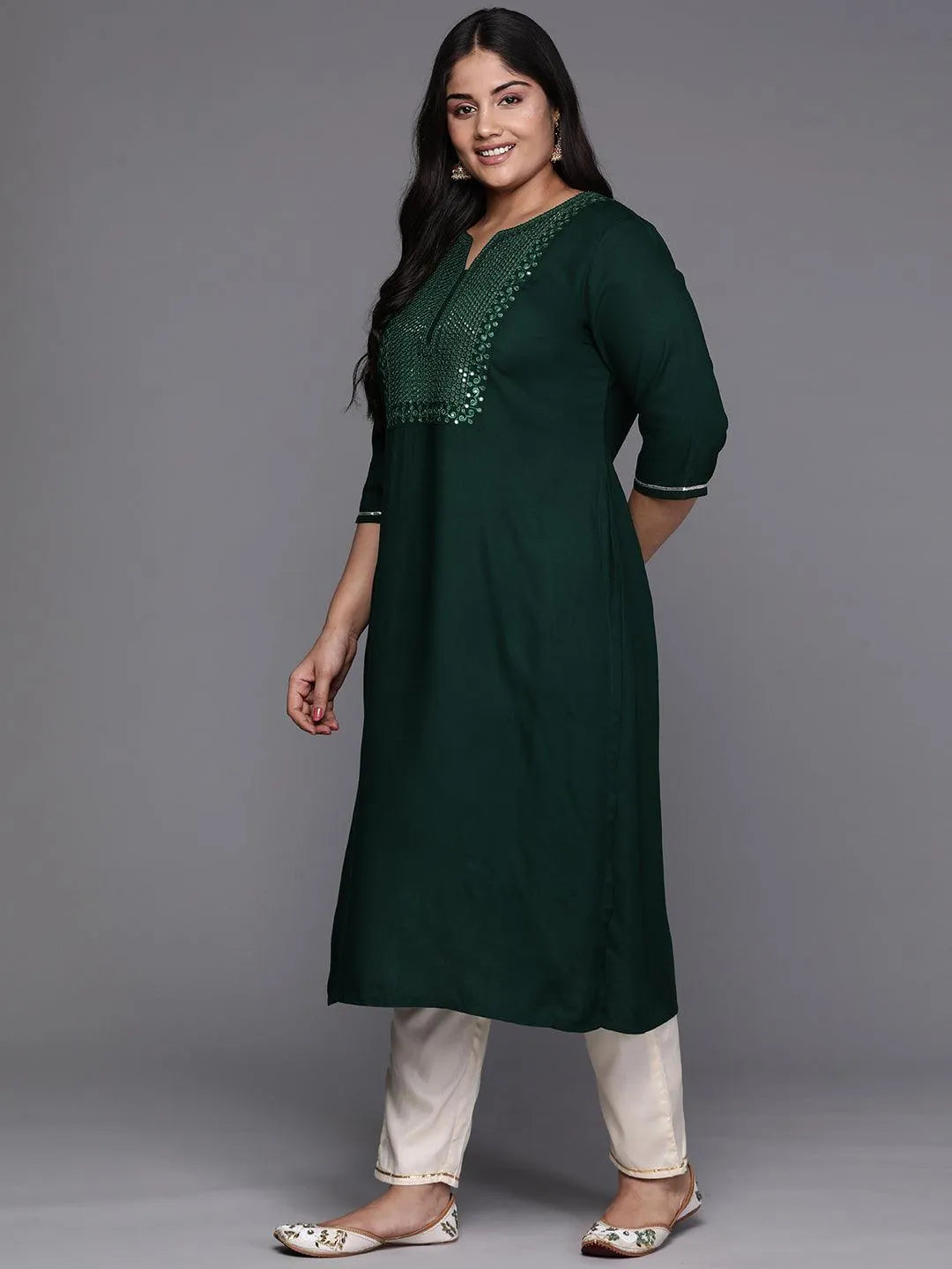 Green Yoke Design Rayon Straight Kurta - Libas 
