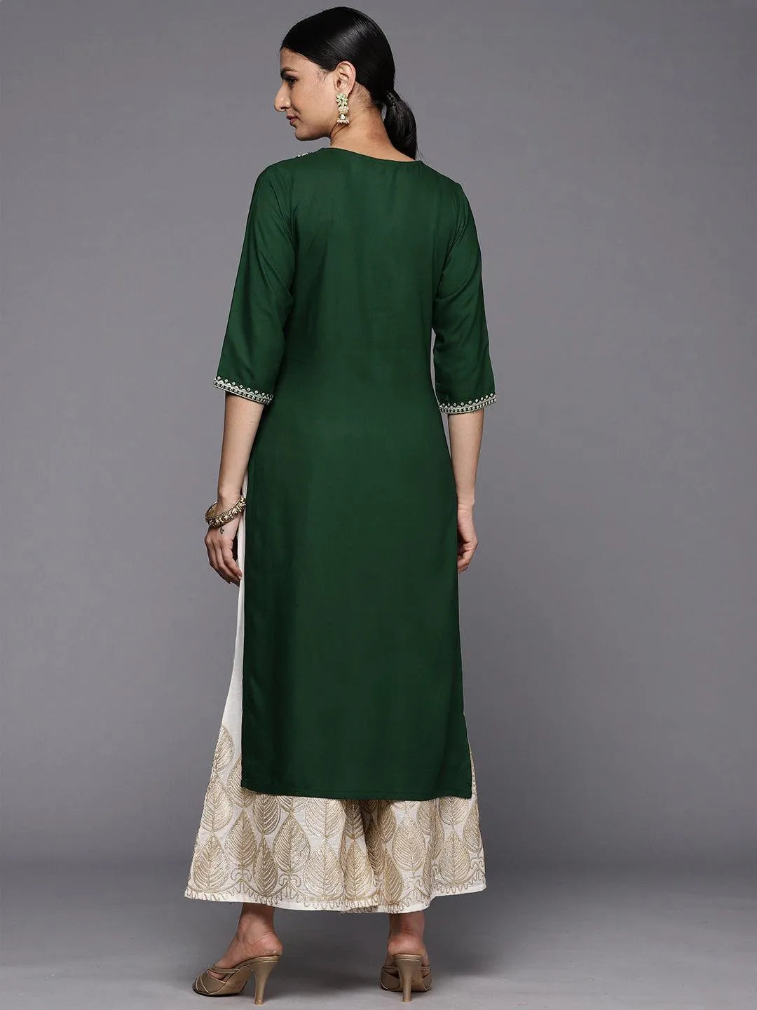 Green Printed Rayon Straight Kurta - Libas