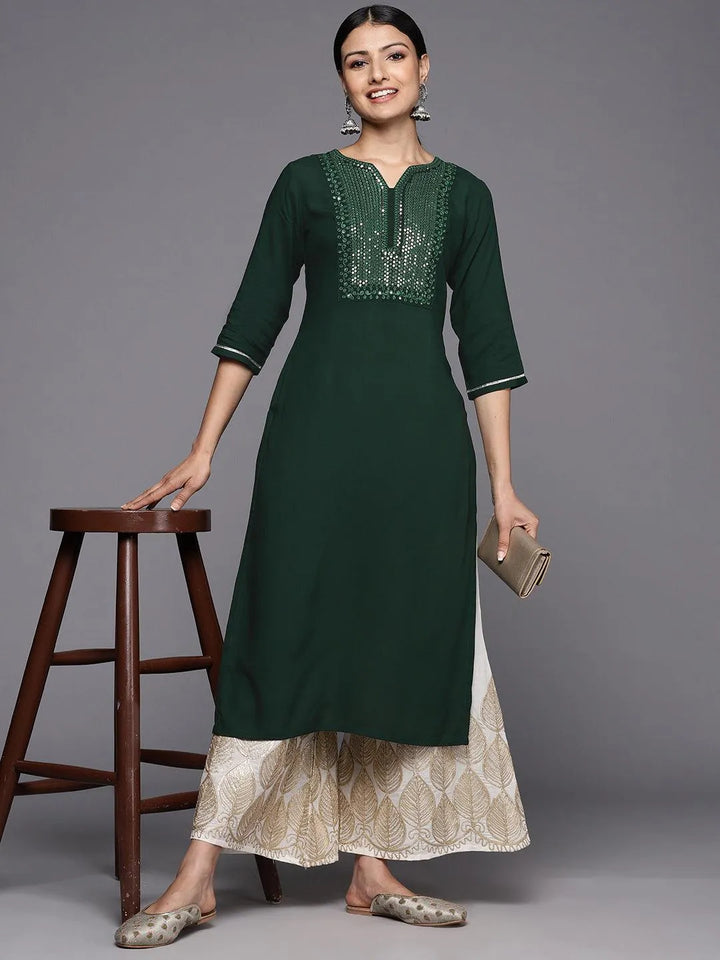 Green Yoke Design Rayon Straight Kurta - Libas