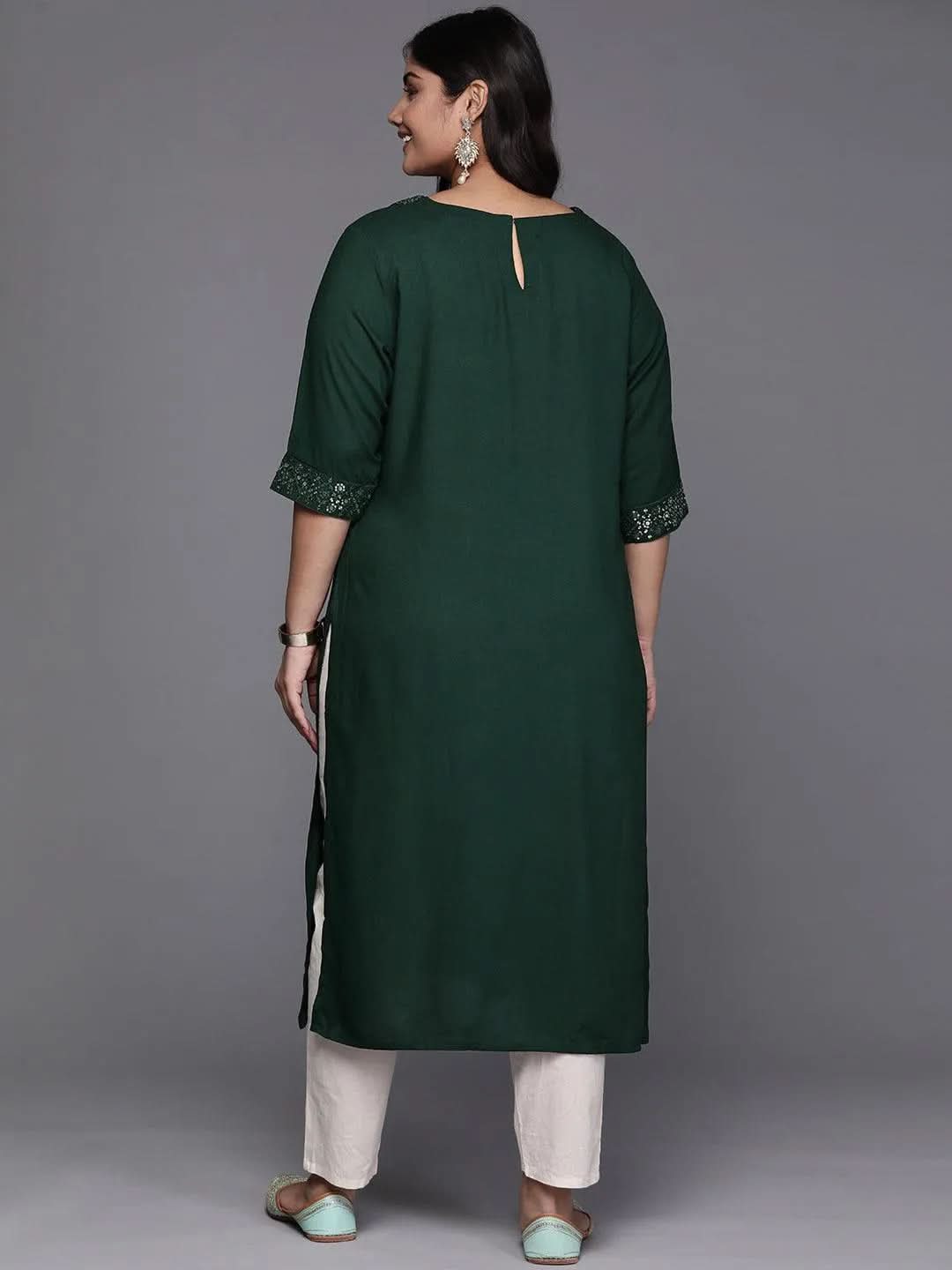 Green Yoke Design Rayon Straight Kurta - Libas 