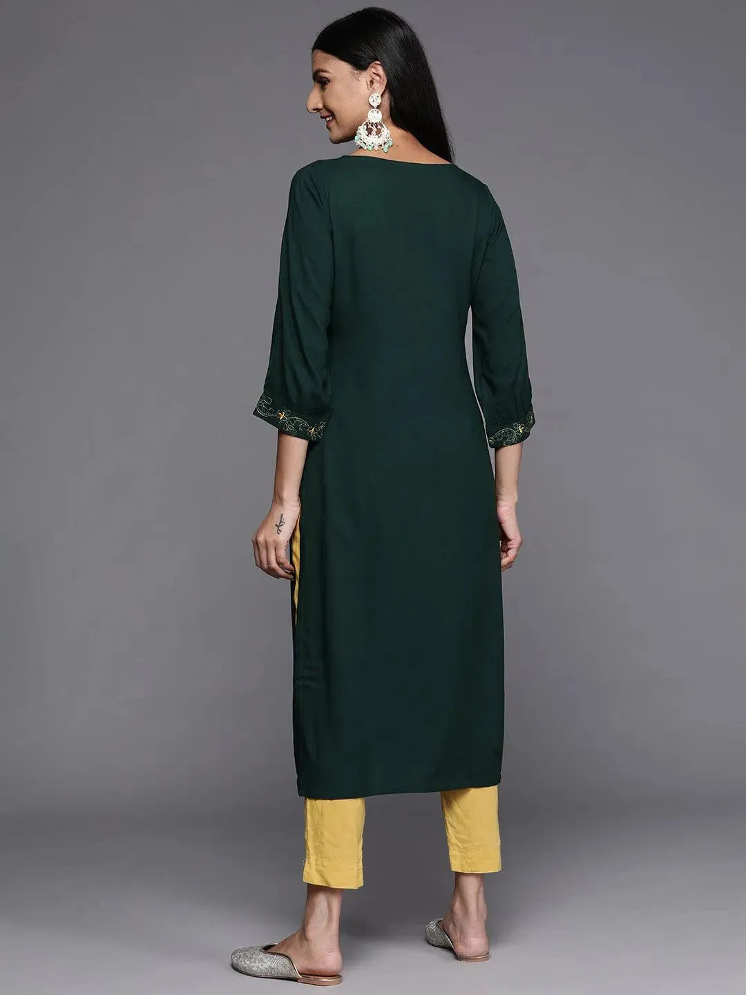 Green Yoke Design Rayon Straight Kurta - Libas