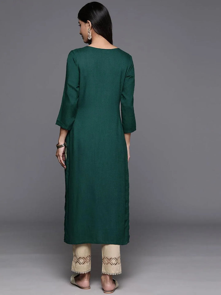 Green Yoke Design Rayon Straight Kurta - Libas