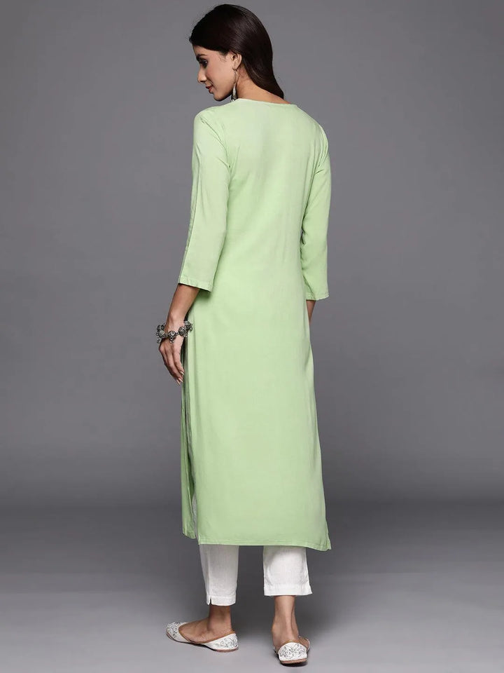 Green Yoke Design Rayon Straight Kurta - Libas