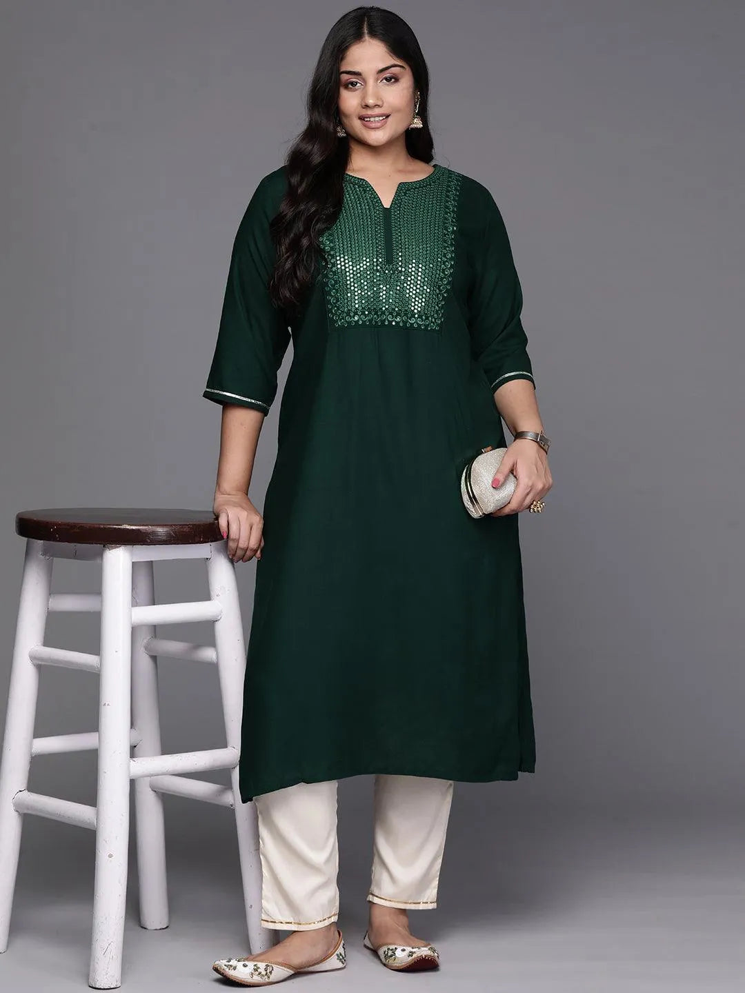 Green Yoke Design Rayon Straight Kurta - Libas