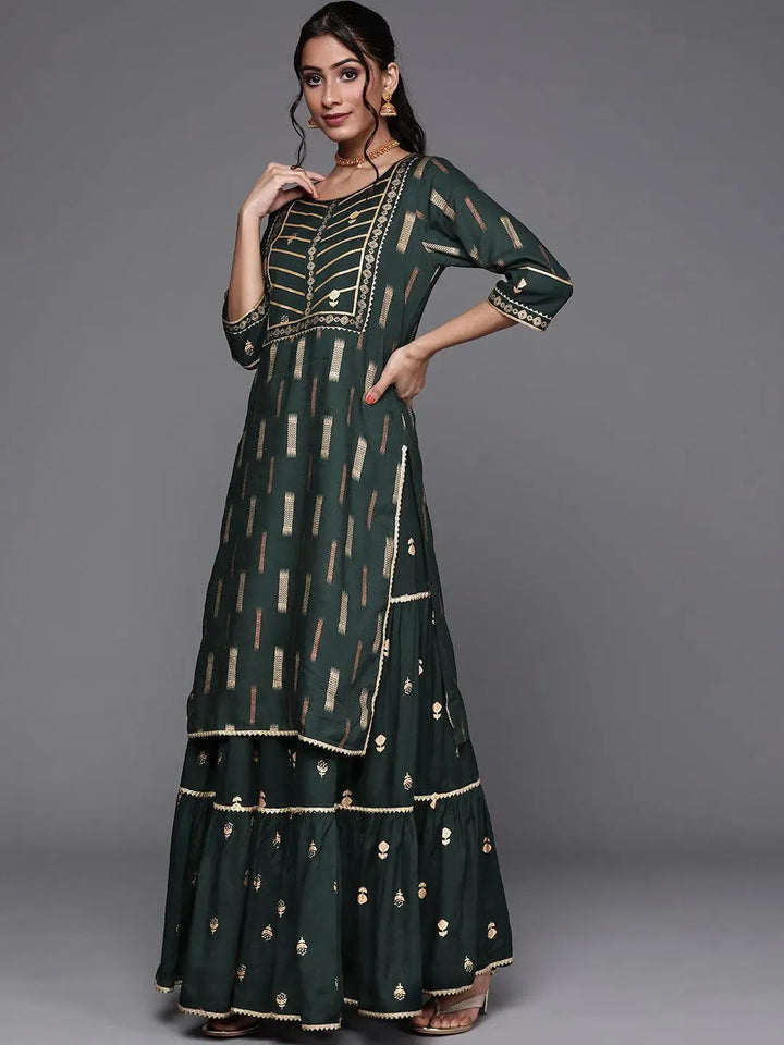 Green Yoke Design Rayon Suit Set - Libas