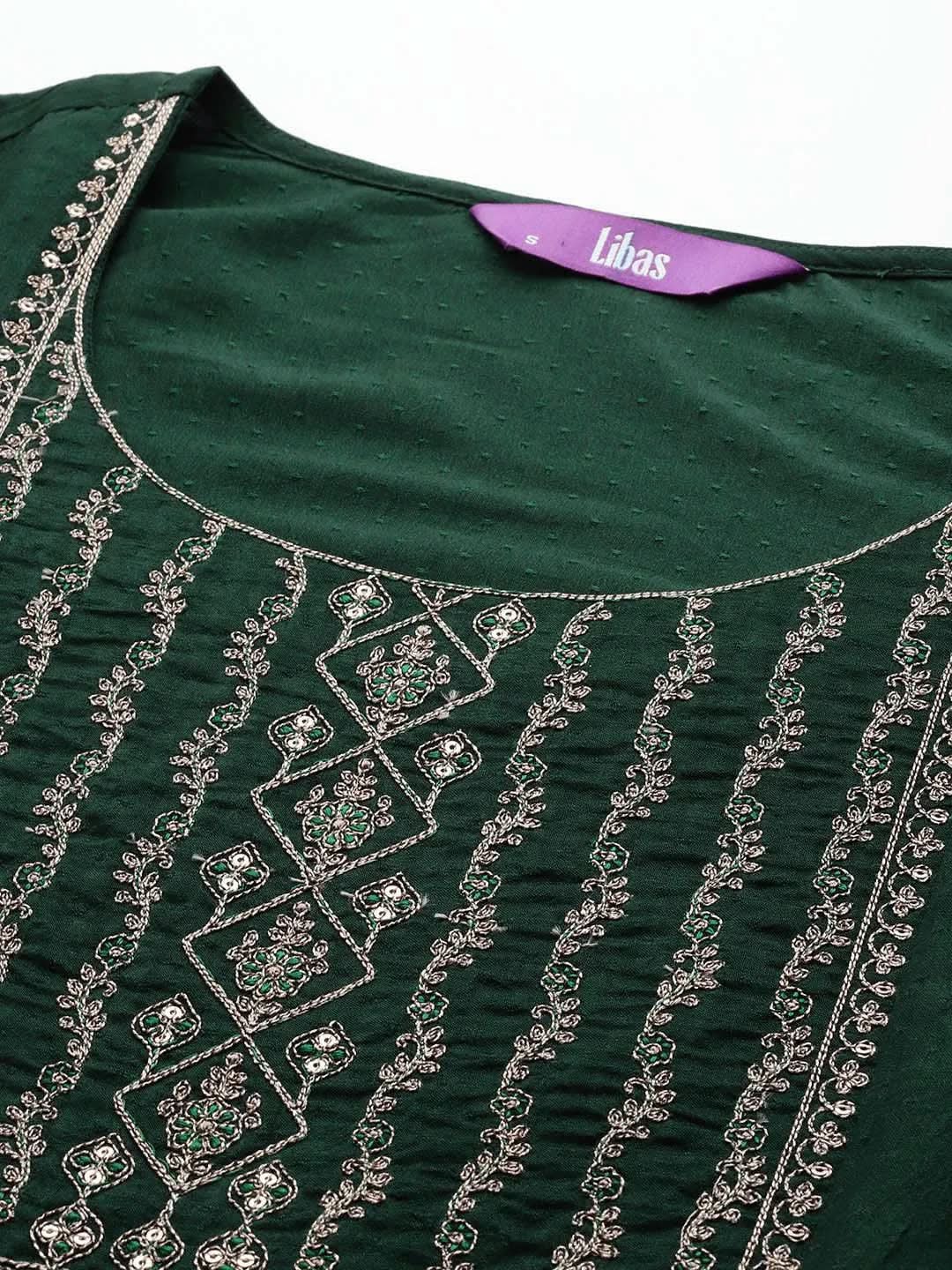 Green Yoke Design Silk A-Line Kurta - Libas 