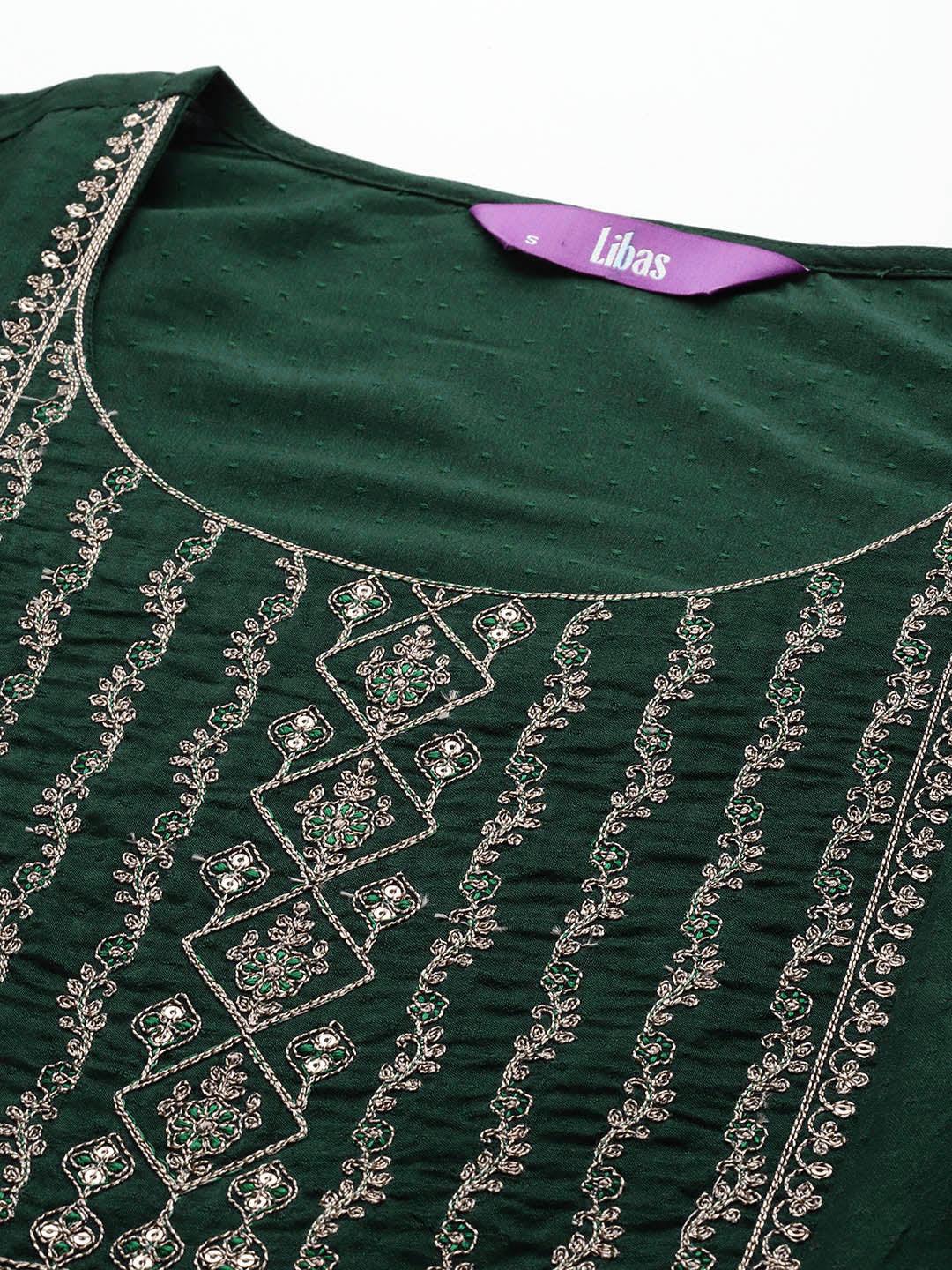 Green Yoke Design Silk A-Line Kurta - Libas