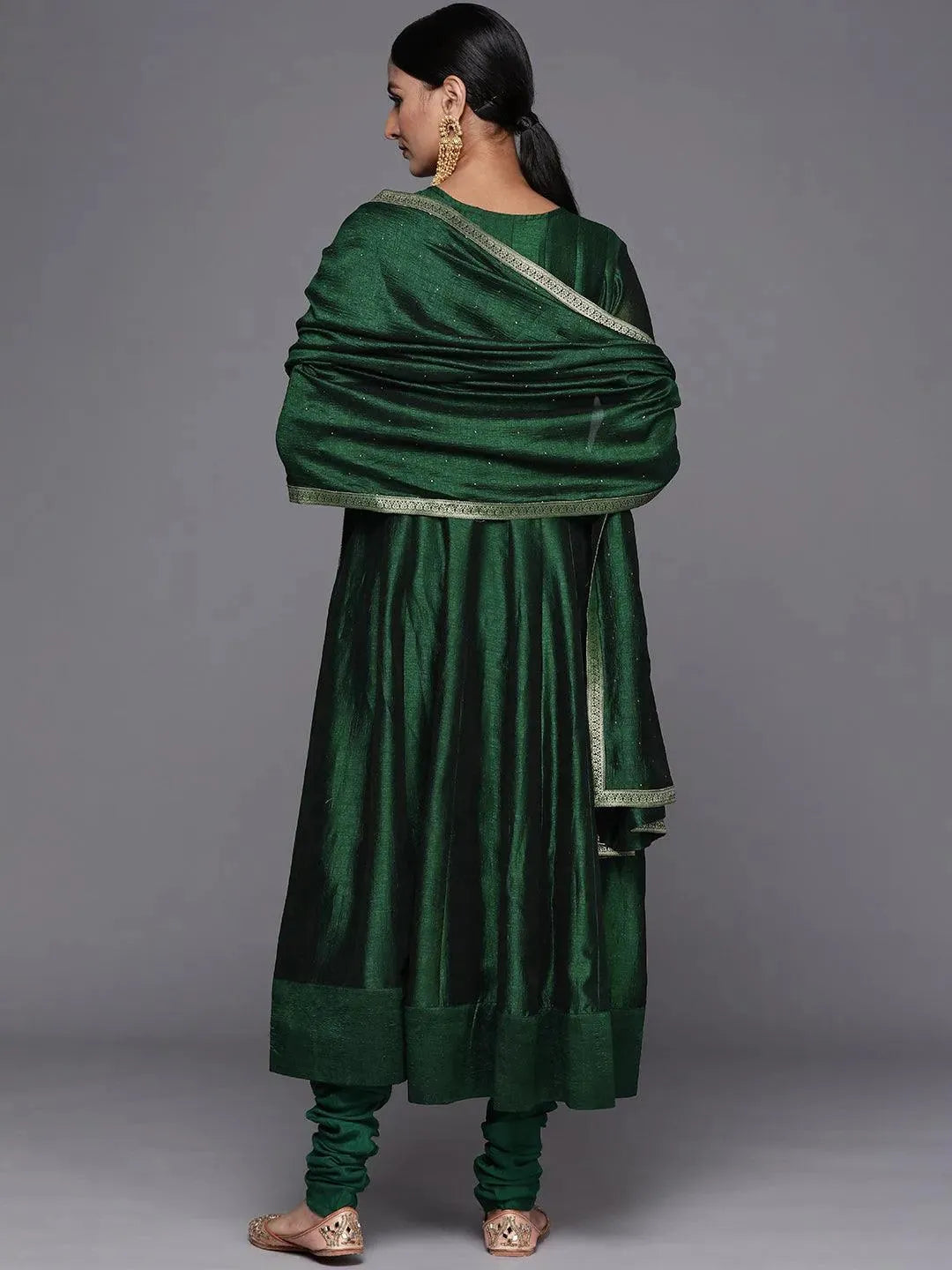 Green Yoke Design Silk Blend Anarkali Suit Set - Libas 