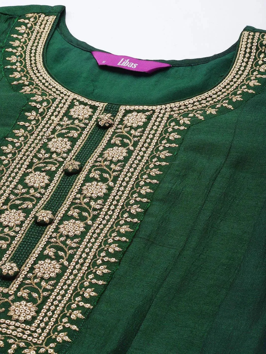Green Yoke Design Silk Blend Anarkali Suit Set - Libas 