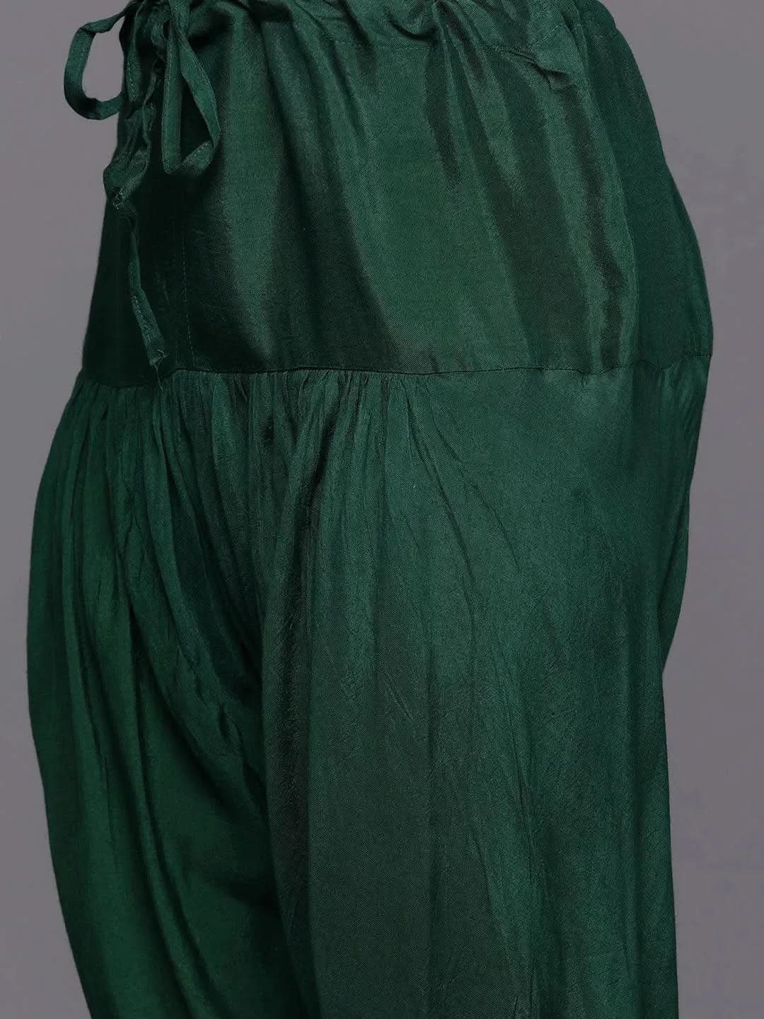 

Green Yoke Design Silk Blend Anarkali Kurta With Churidar & Dupatta