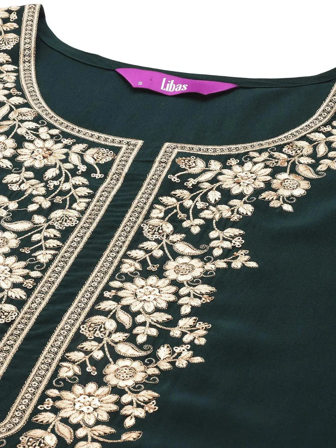 Green Yoke Design Silk Blend Straight Suit Set With Trousers - Libas 
