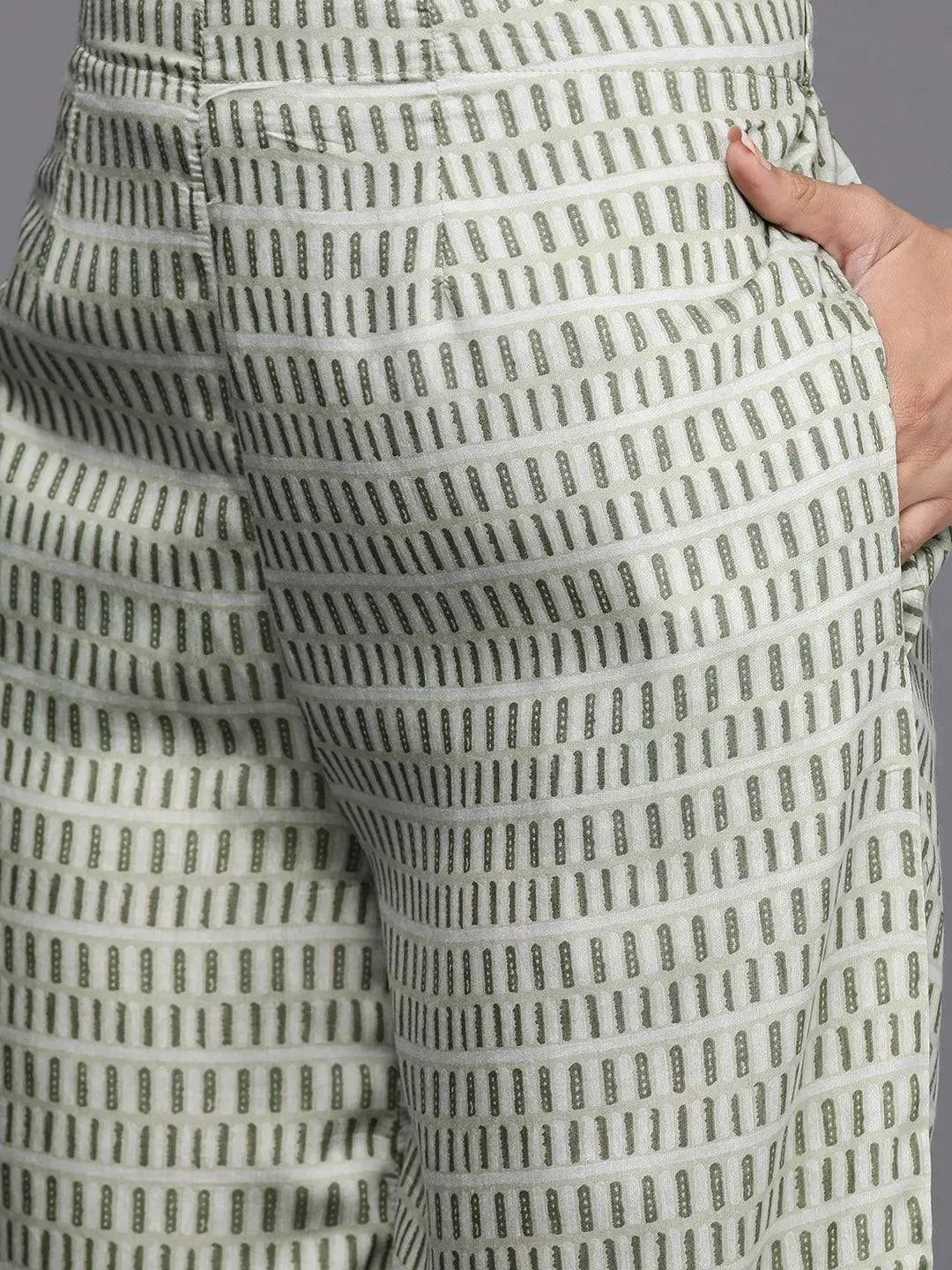 Green Yoke Design Silk Blend Straight Suit Set - Libas 