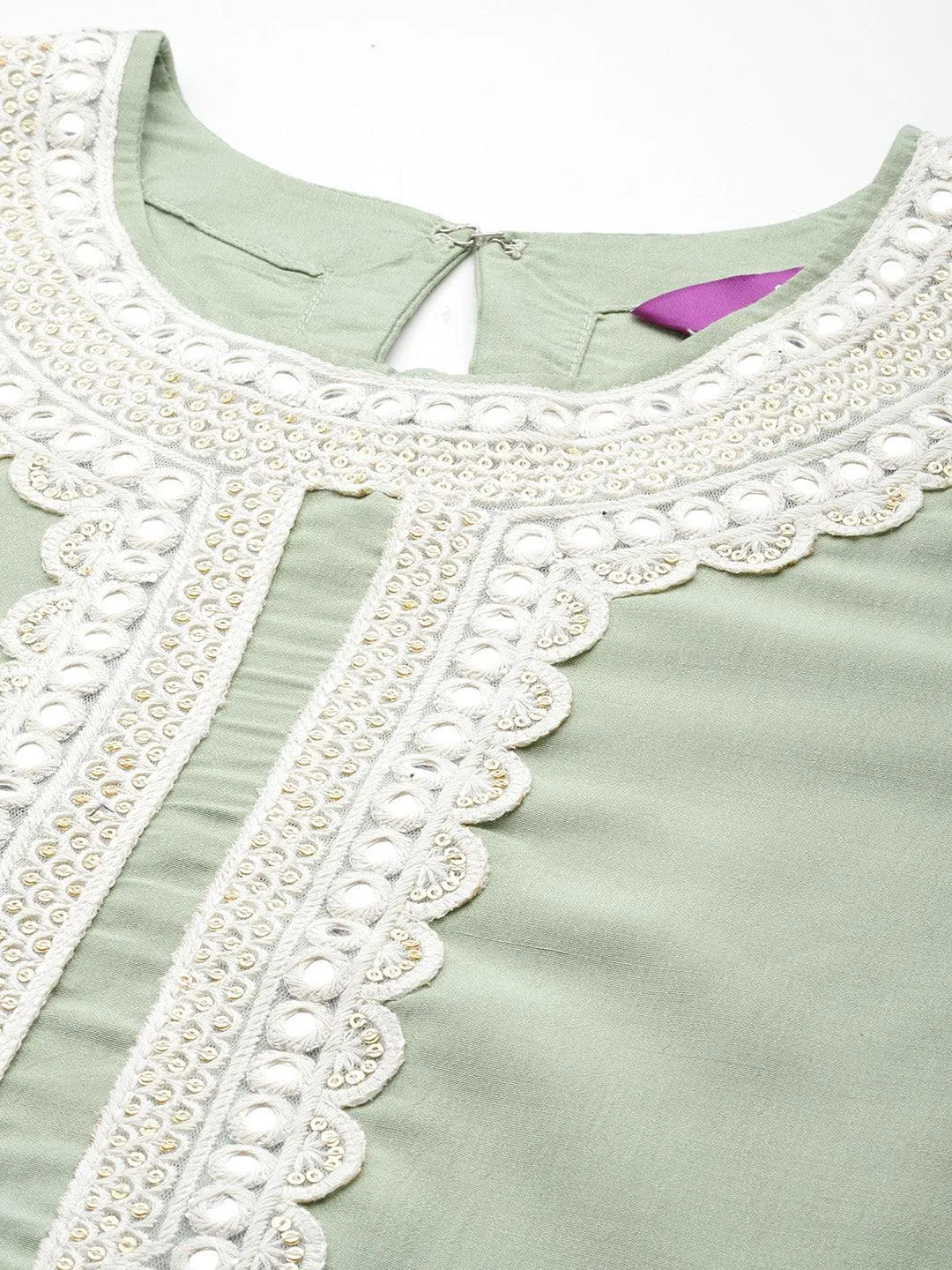 Green Yoke Design Silk Blend Straight Kurta With Trousers & Dupatta - Libas 