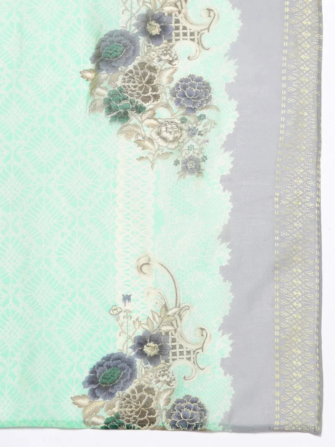 Green Yoke Design Silk Blend Straight Suit Set With Trousers - Libas 