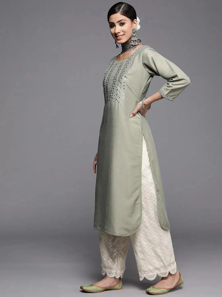 Green Yoke Design Silk Kurta - Libas