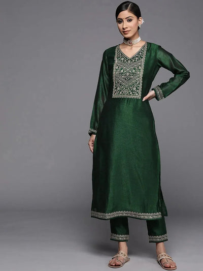 Green Yoke Design Silk Kurta - Libas