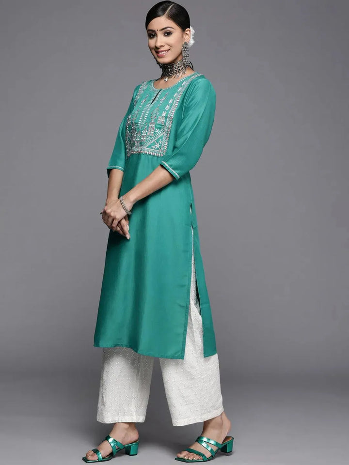 Green Yoke Design Silk Kurta - Libas