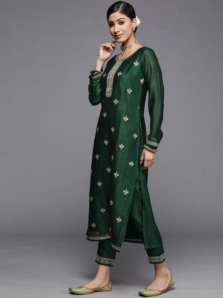 Green Yoke Design Silk Kurta - Libas