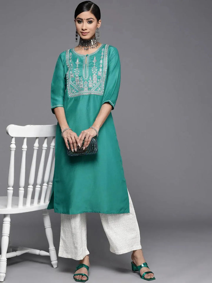 Green Yoke Design Silk Kurta - Libas