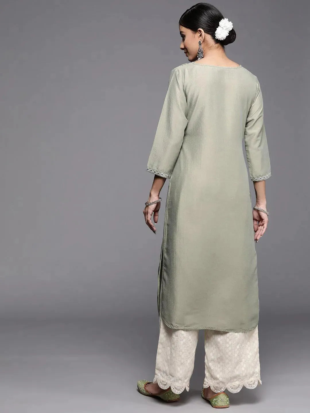 Green Yoke Design Silk Kurta - Libas 