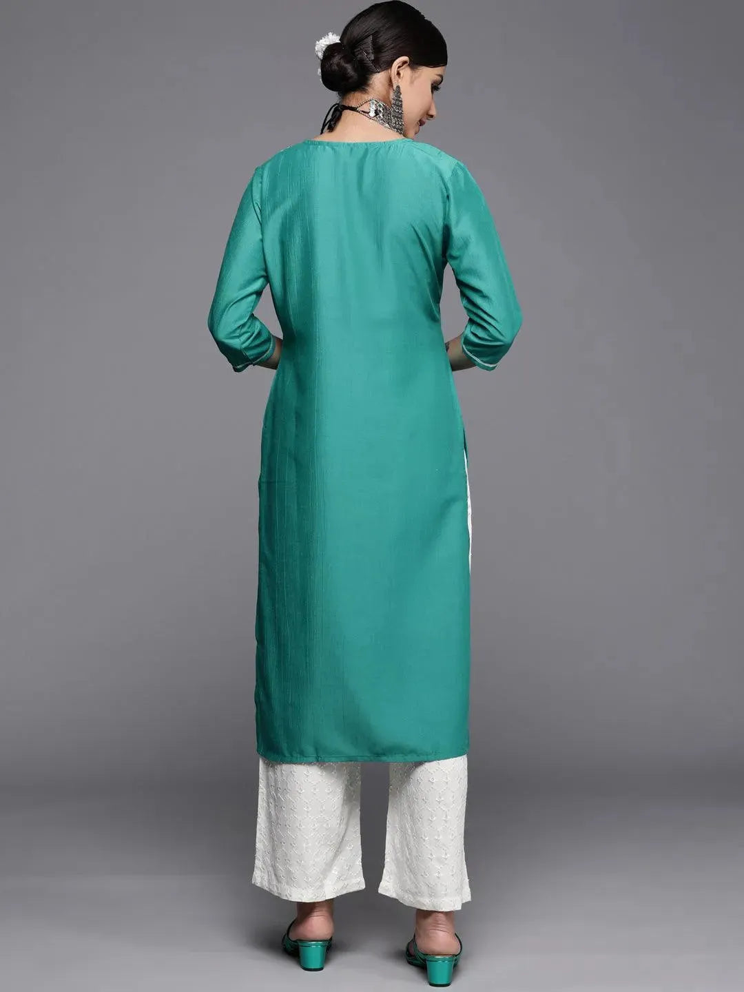 Green Yoke Design Silk Kurta - Libas 