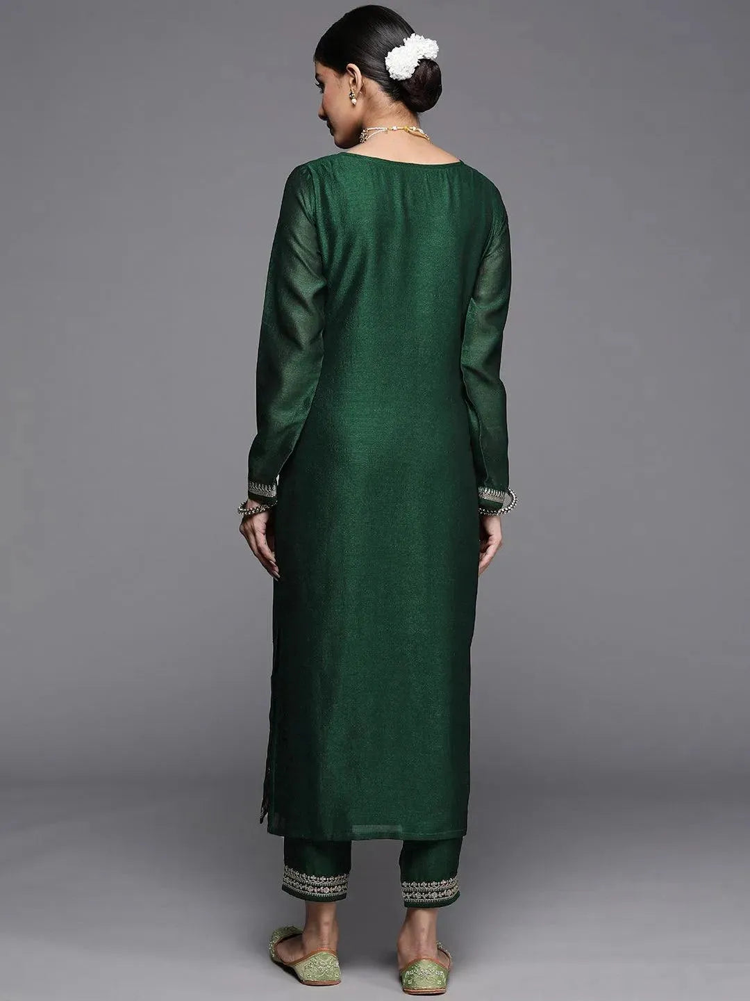 Green Yoke Design Silk Kurta - Libas