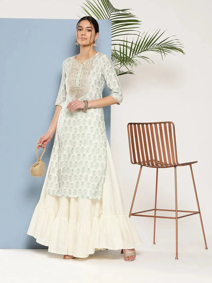 Green Yoke Design Silk Straight Kurta - Libas